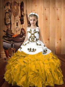 Gold Sleeveless Organza Lace Up Kids Pageant Dress for Sweet 16 and Quinceanera