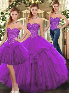 Dynamic Organza Sleeveless Floor Length Sweet 16 Dress and Ruffles