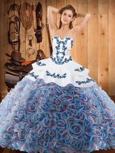 Multi-color Strapless Neckline Embroidery Sweet 16 Quinceanera Dress Sleeveless Lace Up