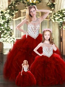 Sleeveless Beading and Ruffles Lace Up 15th Birthday Dress