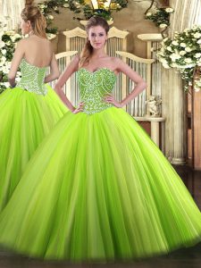 Colorful Sleeveless Floor Length Beading Lace Up Vestidos de Quinceanera with