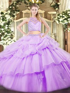 Floor Length Lavender Quinceanera Gowns Scoop Sleeveless Zipper