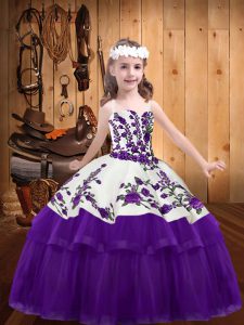 Floor Length Ball Gowns Sleeveless Purple Kids Formal Wear Lace Up