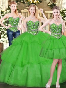 Flare Sleeveless Beading and Ruffled Layers Lace Up 15 Quinceanera Dress