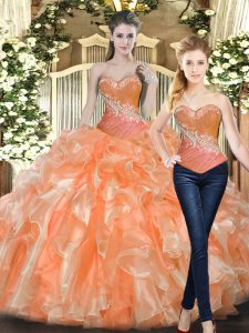 Orange Red Sweetheart Neckline Beading and Ruffles Quinceanera Dress Sleeveless Lace Up