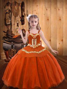 Orange Red Little Girls Pageant Dress Wholesale Sweet 16 and Quinceanera with Embroidery and Ruffles Straps Sleeveless Lace Up