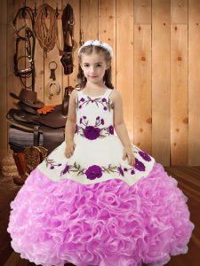 Sleeveless Lace Up Floor Length Embroidery and Ruffles Little Girl Pageant Gowns