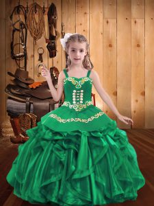 Lovely Turquoise Sleeveless Floor Length Embroidery and Ruffles Lace Up Pageant Dress Toddler