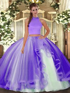 Fantastic Lavender Sleeveless Tulle Backless 15th Birthday Dress for Military Ball and Sweet 16 and Quinceanera