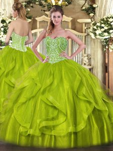 Floor Length Yellow Green Quince Ball Gowns Sweetheart Sleeveless Lace Up