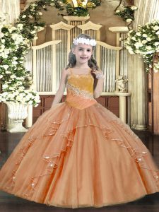 Excellent Ball Gowns Child Pageant Dress Rust Red Straps Tulle Sleeveless Floor Length Lace Up