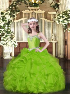 Straps Lace Up Beading and Ruffles Pageant Dress Sleeveless