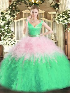 Stunning Organza Sleeveless Floor Length Sweet 16 Dresses and Ruffles