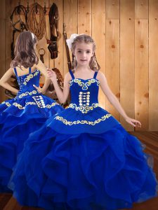 Beauteous Straps Sleeveless Lace Up Glitz Pageant Dress Royal Blue Organza