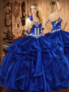 Flirting Sweetheart Sleeveless Lace Up Quince Ball Gowns Royal Blue Organza