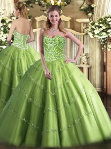 High End Beading Quinceanera Dresses Olive Green Lace Up Sleeveless Floor Length