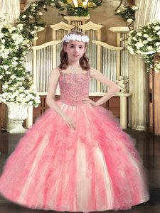 Tulle Sleeveless Floor Length Little Girls Pageant Dress Wholesale and Beading and Ruffles