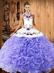 Luxurious Lavender Ball Gowns Embroidery Quinceanera Dresses Lace Up Fabric With Rolling Flowers Sleeveless Floor Length