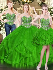 Green Sweetheart Neckline Beading and Ruffles Quinceanera Dress Sleeveless Lace Up