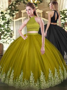 Floor Length Ball Gowns Sleeveless Olive Green Sweet 16 Dress Backless