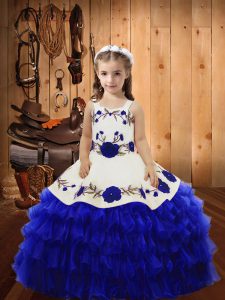 Stunning Sleeveless Embroidery and Ruffled Layers Lace Up Pageant Dress for Womens