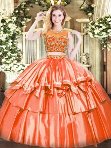 Charming Orange Red Scoop Neckline Beading and Ruffled Layers Quinceanera Dress Sleeveless Zipper