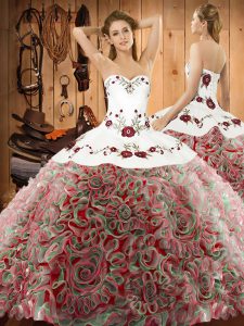 Multi-color Vestidos de Quinceanera Fabric With Rolling Flowers Sweep Train Sleeveless Embroidery