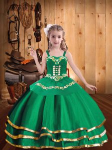 Sleeveless Lace Up Floor Length Embroidery and Ruffled Layers Girls Pageant Dresses