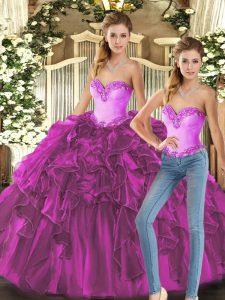 Graceful Fuchsia Sweet 16 Dresses Military Ball and Sweet 16 and Quinceanera with Ruffles Sweetheart Sleeveless Lace Up