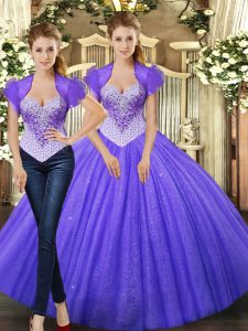 Smart Straps Sleeveless Lace Up Sweet 16 Dresses Purple Tulle