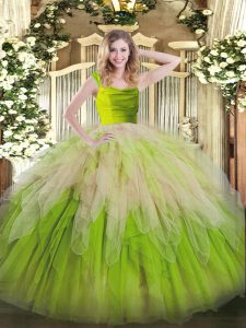 Luxury Organza Sleeveless Floor Length Quince Ball Gowns and Ruffles