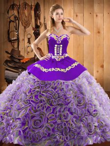 Flare Multi-color Sweetheart Neckline Embroidery Quince Ball Gowns Sleeveless Lace Up