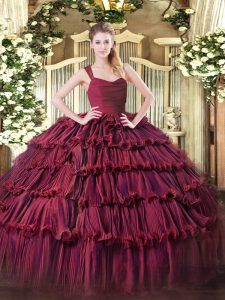 Floor Length Burgundy Quinceanera Dresses Straps Sleeveless Zipper