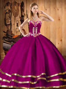 Unique Fuchsia Sweetheart Lace Up Embroidery 15 Quinceanera Dress Sleeveless