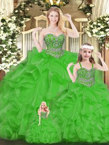 New Arrival Floor Length Green Quinceanera Dress Organza Sleeveless Beading and Ruffles