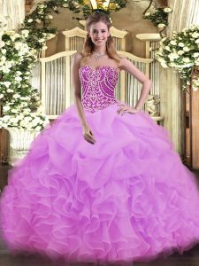 Glorious Lilac Sleeveless Floor Length Beading and Ruffles Lace Up Quinceanera Gowns