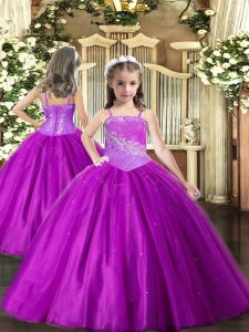 Beading High School Pageant Dress Purple Lace Up Sleeveless Floor Length