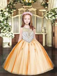 Best Orange Zipper Scoop Beading and Appliques Pageant Dress Wholesale Tulle Sleeveless