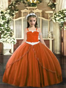 Wonderful Rust Red Straps Neckline Appliques Pageant Gowns For Girls Sleeveless Lace Up