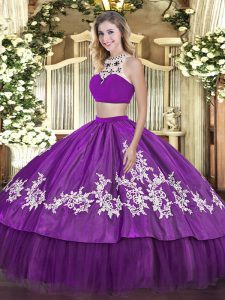 Deluxe Sleeveless Beading and Appliques and Ruffles Backless Sweet 16 Dresses