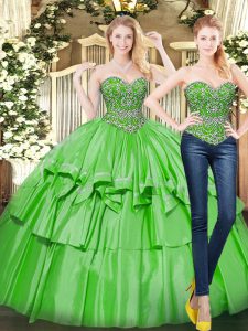 Comfortable Sleeveless Beading and Ruffled Layers Lace Up Quince Ball Gowns