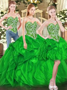 Glamorous Green Sweetheart Lace Up Beading and Ruffles Sweet 16 Quinceanera Dress Sleeveless