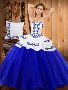 Eye-catching Royal Blue Lace Up Quinceanera Gown Embroidery Sleeveless Floor Length