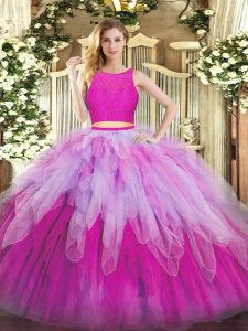 Dramatic Fuchsia Sleeveless Organza Zipper Sweet 16 Quinceanera Dress for Military Ball and Sweet 16 and Quinceanera