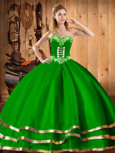 Affordable Dark Green Sweetheart Neckline Embroidery Quinceanera Gown Sleeveless Lace Up