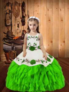 Simple Sleeveless Embroidery and Ruffles Lace Up Little Girls Pageant Dress