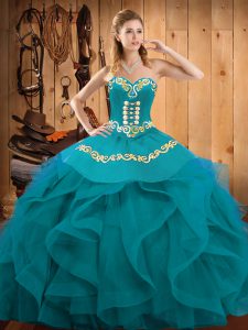 Sophisticated Sleeveless Lace Up Floor Length Embroidery and Ruffles Sweet 16 Quinceanera Dress