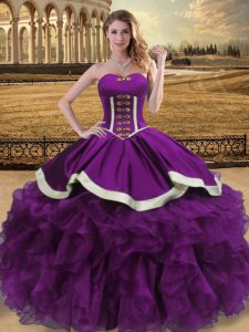 Discount Eggplant Purple Sleeveless Beading and Ruffles Floor Length Ball Gown Prom Dress