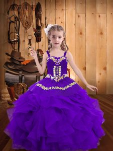 Dramatic Floor Length Ball Gowns Sleeveless Eggplant Purple Child Pageant Dress Lace Up