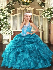 Latest Sleeveless Lace Up Floor Length Beading and Ruffles and Pick Ups Little Girls Pageant Gowns